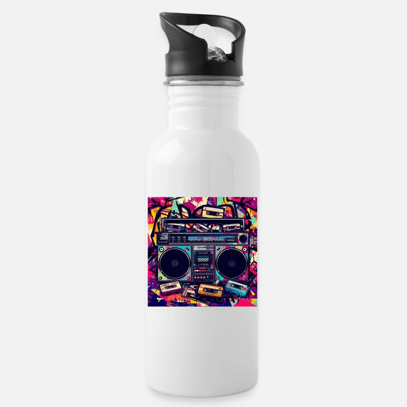 Boombox Graffiti Neon Retro - Water bottle with straw - white