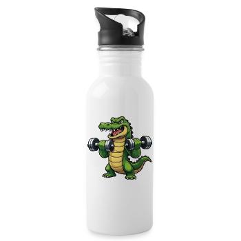 Krokodil Krafttraining Cartoon - Trinkflasche mit integriertem Trinkhalm - Weiß - Rechts