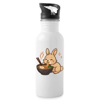 Bunny with noodles ramen kawaii bunny - Water bottle with straw - white - Right