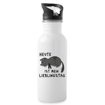 Heute ist mein Lieblingstag – Müde Katze Spruch - Trinkflasche mit integriertem Trinkhalm - Weiß - Rechts