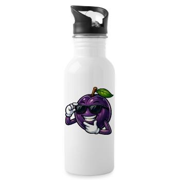 Coole Pflaume Cartoon Comic Obst Sommer - Trinkflasche mit integriertem Trinkhalm - Weiß - Rechts