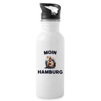 Moin Hamburg Leuchtturm Motiv - Trinkflasche mit integriertem Trinkhalm - Weiß - Rechts