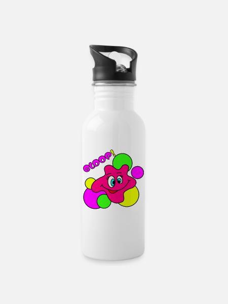 BLOOP! Funny Neon Pop Art Blobs Character - Water bottle with straw - white