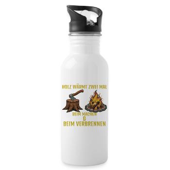 Holz: Machen & Brennen - Trinkflasche mit integriertem Trinkhalm - Weiß - Rechts