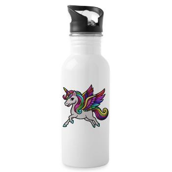 Colorful Winged Unicorn - Water bottle with straw - white - Right