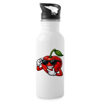 Dessin dessiné de bande dessinée Cherry Cartoon Fruit Design - Gourde avec paille intégrée - blanc - Droite