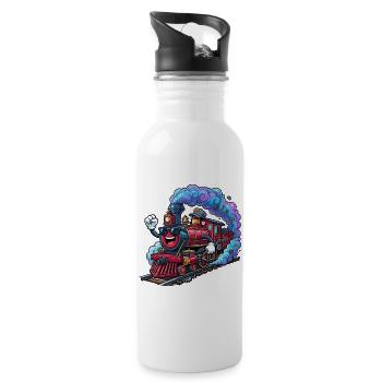 Bunte, verspielte Lokomotive - Trinkflasche mit integriertem Trinkhalm - Weiß - Rechts