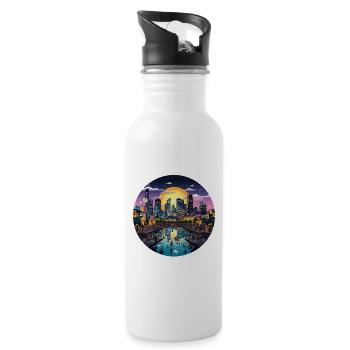 Sonnenuntergangsstadt am Wasser - Trinkflasche mit integriertem Trinkhalm - Weiß - Rechts