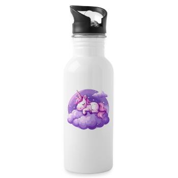 Pink unicorn sleeping on a purple cloud - Water bottle with straw - white - Right
