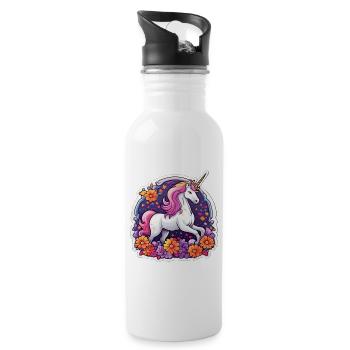 Bright unicorn surrounded by cosmos flowers - Water bottle with straw - white - Right