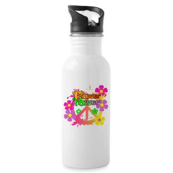Flower Power Frieden Peacezeichen - Trinkflasche mit integriertem Trinkhalm - Weiß - Rechts