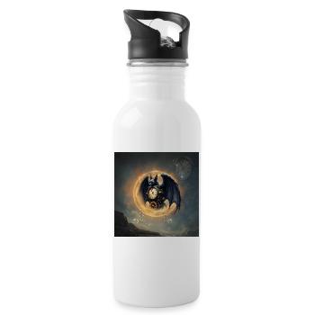 Steampunk Winged Watch - Water bottle with straw - white - Right