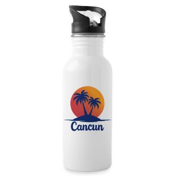 Cancun Retro Palm Trees Holiday Souvenir - Water bottle with straw - white - Right
