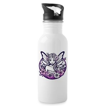 Purple floral fairy t-shirt fantasy chic art design - Water bottle with straw - white - Right