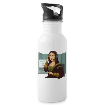 Mona Lisa Büro genervt Humor - Trinkflasche mit integriertem Trinkhalm - Weiß - Rechts