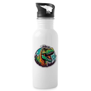 Tyrannosaure coloré en jungle - Gourde avec paille intégrée - blanc - Droite