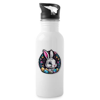 Spring rabbit and colorful eggs - Water bottle with straw - white - Right
