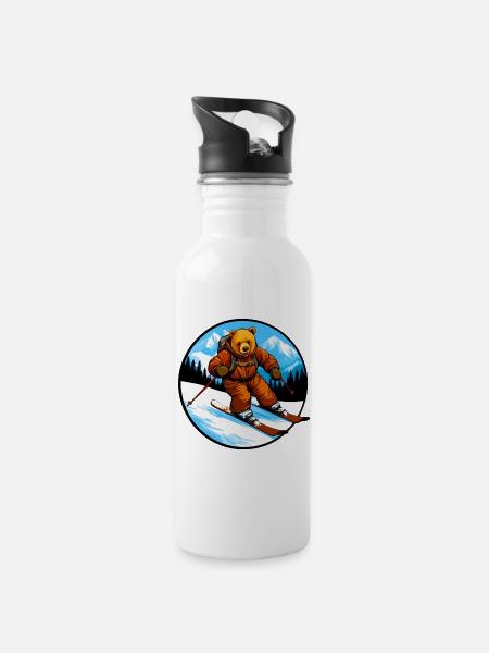 Ski Bear - Water bottle with straw - white