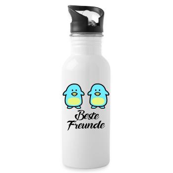 Pinguine Beste Freunde - Trinkflasche mit integriertem Trinkhalm - Weiß - Rechts