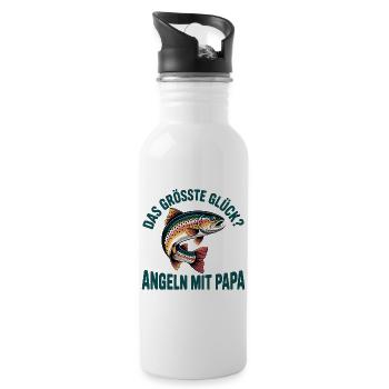 Angeln mit Papa - Trinkflasche mit integriertem Trinkhalm - Weiß - Rechts