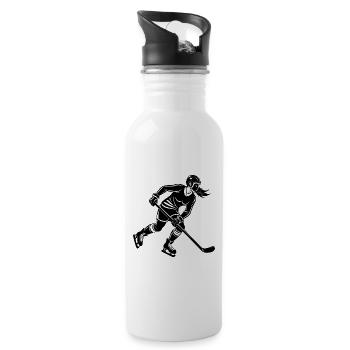 Weibliche Eishockeyspielerin läuft mit dem Puck - Trinkflasche mit integriertem Trinkhalm - Weiß - Rechts