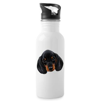 Dachshund Baby, Dog Designs - Water bottle with straw - white - Right