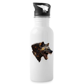 Mechanischer Hyaenakopf mit leuchtenden Akzenten - Trinkflasche mit integriertem Trinkhalm - Weiß - Rechts