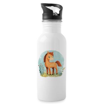 Pferd auf Wiese - Trinkflasche mit integriertem Trinkhalm - Weiß - Rechts