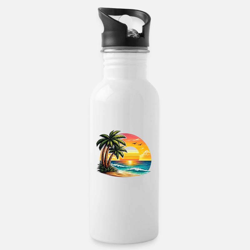 Palm Beach Sunset - Water bottle with straw - white