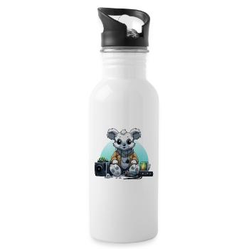 Panda DJ im Hoodie – Studio Vibes - Trinkflasche mit integriertem Trinkhalm - Weiß - Rechts