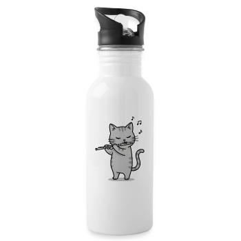 Musikalische Katze schenkt Musik Katzen - Trinkflasche mit integriertem Trinkhalm - Weiß - Rechts