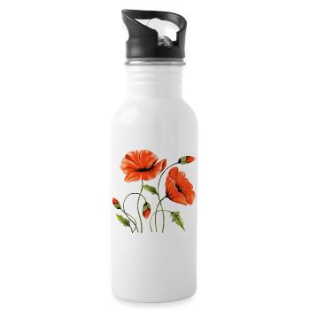 Blumen - Trinkflasche mit integriertem Trinkhalm - Weiß - Rechts