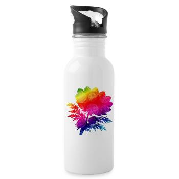 Silhouette florale colorée Motif arc-en-ciel - Gourde avec paille intégrée - blanc - Droite