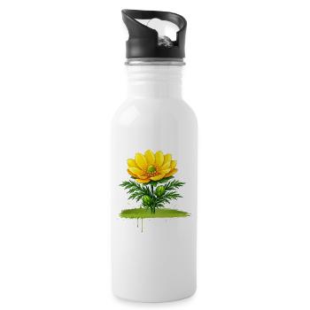 Gelbe Blume Natur Pinselstrich Design  - Trinkflasche mit integriertem Trinkhalm - Weiß - Rechts