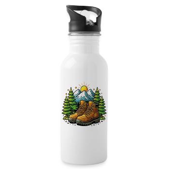 Wandern, Bergen, Naturwandern - Trinkflasche mit integriertem Trinkhalm - Weiß - Rechts