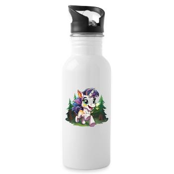 Bunter Waldunikorn im Glück - Trinkflasche mit integriertem Trinkhalm - Weiß - Rechts