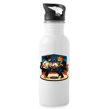 Two Retro Cats Dancing – Vintage Style - Water bottle with straw - white - Right