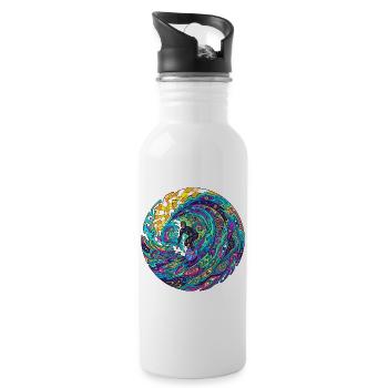 Psychedelische Surfwelle - Trinkflasche mit integriertem Trinkhalm - Weiß - Rechts