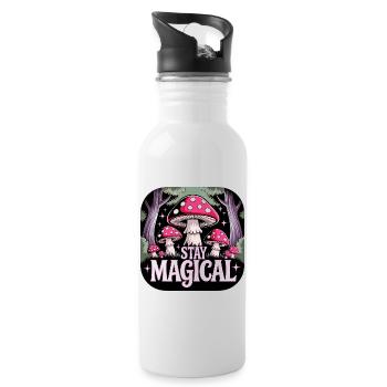 Bleib magisch im Pilzwald - Trinkflasche mit integriertem Trinkhalm - Weiß - Rechts