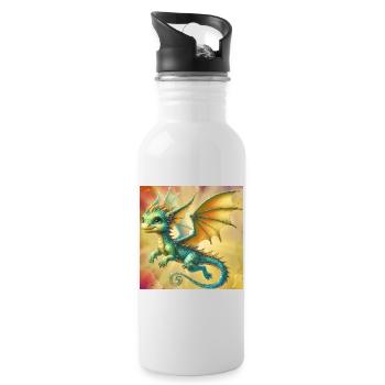 Drache - Trinkflasche mit integriertem Trinkhalm - Weiß - Rechts