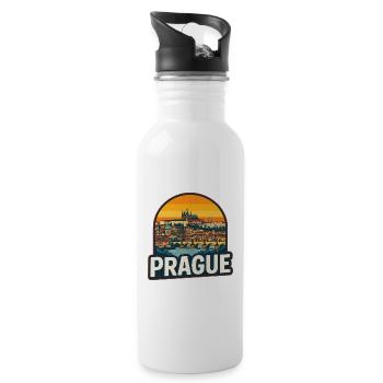 Prague Skyline Rétro Sunset Vintage Design - Gourde avec paille intégrée - blanc - Droite