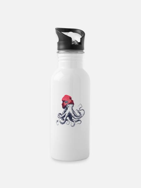 Pillepalle Oktopus - Trinkflasche mit integriertem Trinkhalm - Weiß