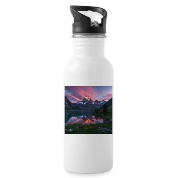Alpine light at the mountain lake - Water bottle with straw - white - Right
