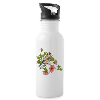 Bunter Vogel - Trinkflasche mit integriertem Trinkhalm - Weiß - Rechts