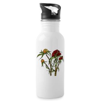 Blumen - Trinkflasche mit integriertem Trinkhalm - Weiß - Rechts