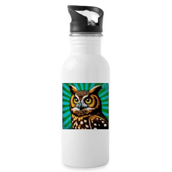 owl - Water bottle with straw - white - Right