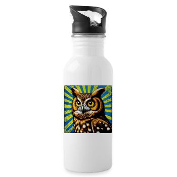 owl - Water bottle with straw - white - Right
