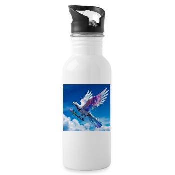 Bunte Taube mit Regenbogenflügeln - Trinkflasche mit integriertem Trinkhalm - Weiß - Rechts