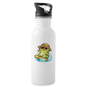 Sonnige Surf-Schildkröte - Trinkflasche mit integriertem Trinkhalm - Weiß - Rechts