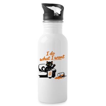Freche schwarze Katze – I do what I want - Water bottle with straw - white - Right